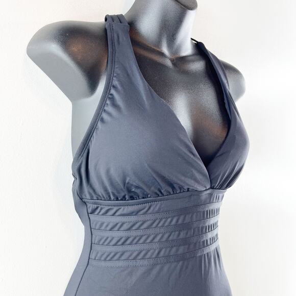 LA Blanca Plunge Front X Criss Cross Strappy Back One Piece Bathing Suit Black S - Picture 10 of 11